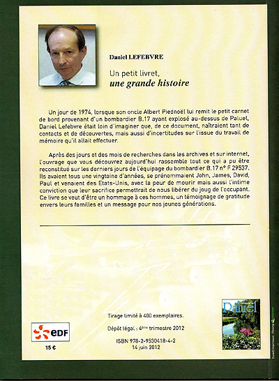 Verso livret de Daniel Lefebvre