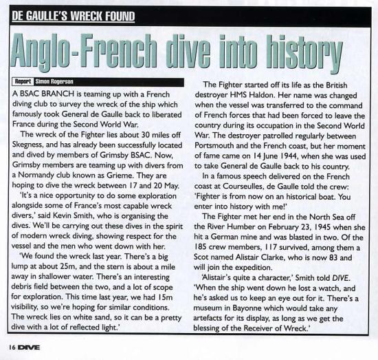 Article publié dans la presse spécialisée anglaise DIVE