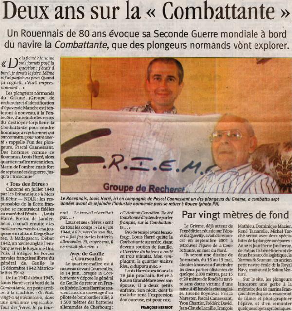 Le GRIEME rencontre à ROUEN un ancien mécanicien de LA COMBATTANTE